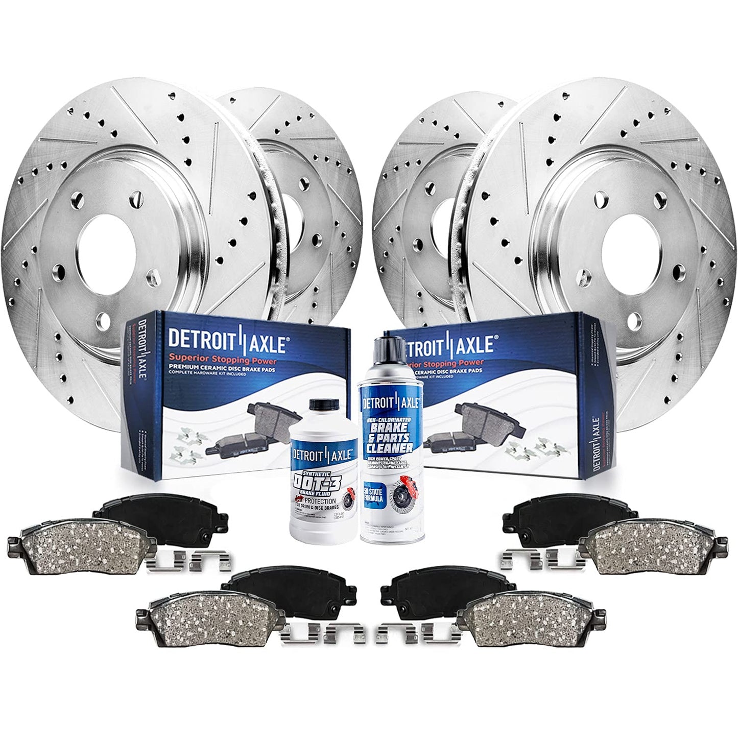 Detroit Axle - Brake Kit for Chevy Impala Malibu Buick LaCrosse Regal Allure, Drilled & Slotted Brake Rotors and Ceramic Brakes